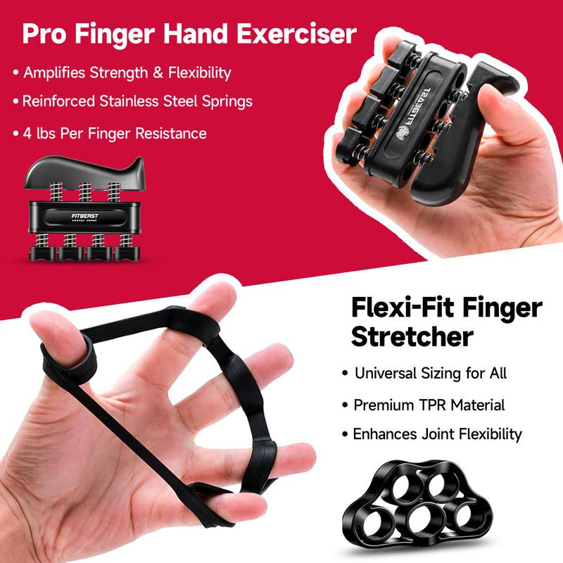 Adjustable Forearm Grip Handles, Stress Reducing Grip Balls, Finger Exercisers, Grip Rings and Finger Extender Exercise Kit for Different People (5-Pack)
