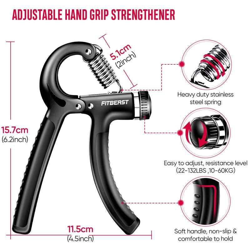 Adjustable Forearm Grip Handles, Stress Reducing Grip Balls, Finger Exercisers, Grip Rings and Finger Extender Exercise Kit for Different People (5-Pack)